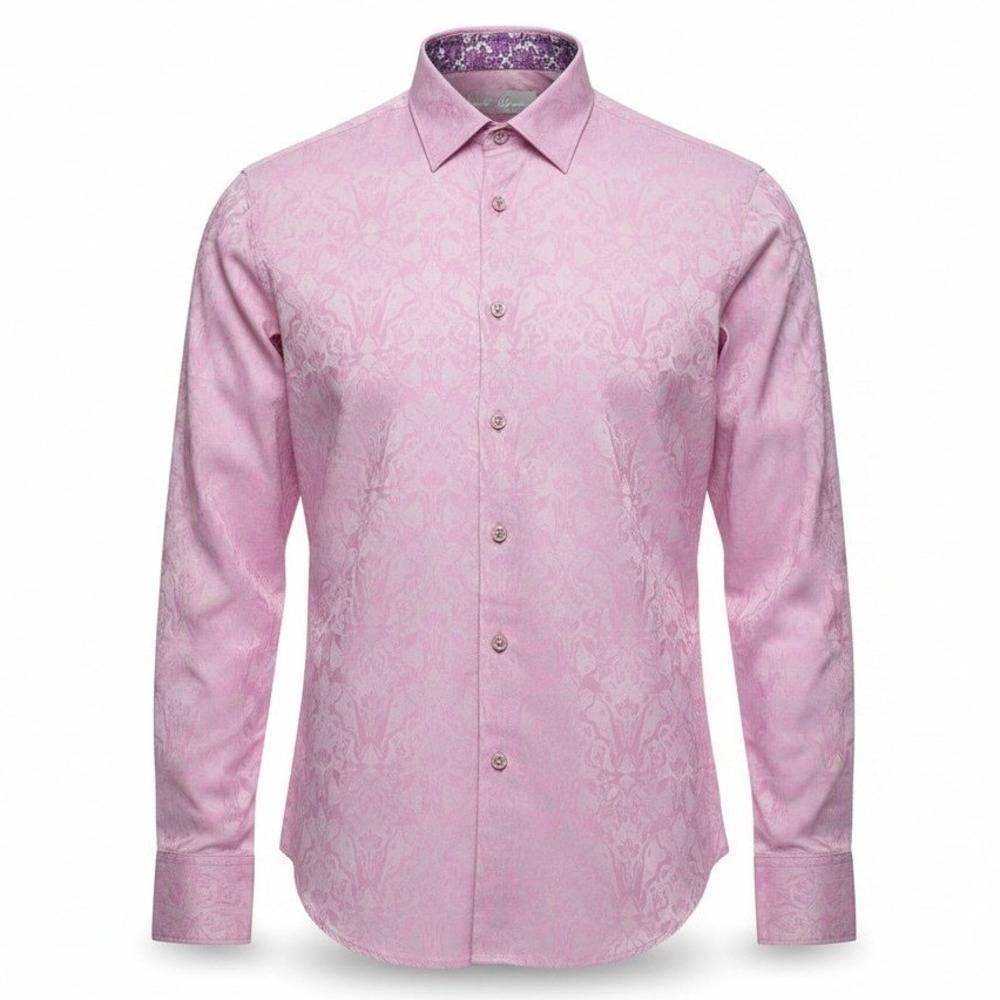 Robert Graham Button Down Shirt Mens M Pink Damask Jacquard Long Sleeve Classic